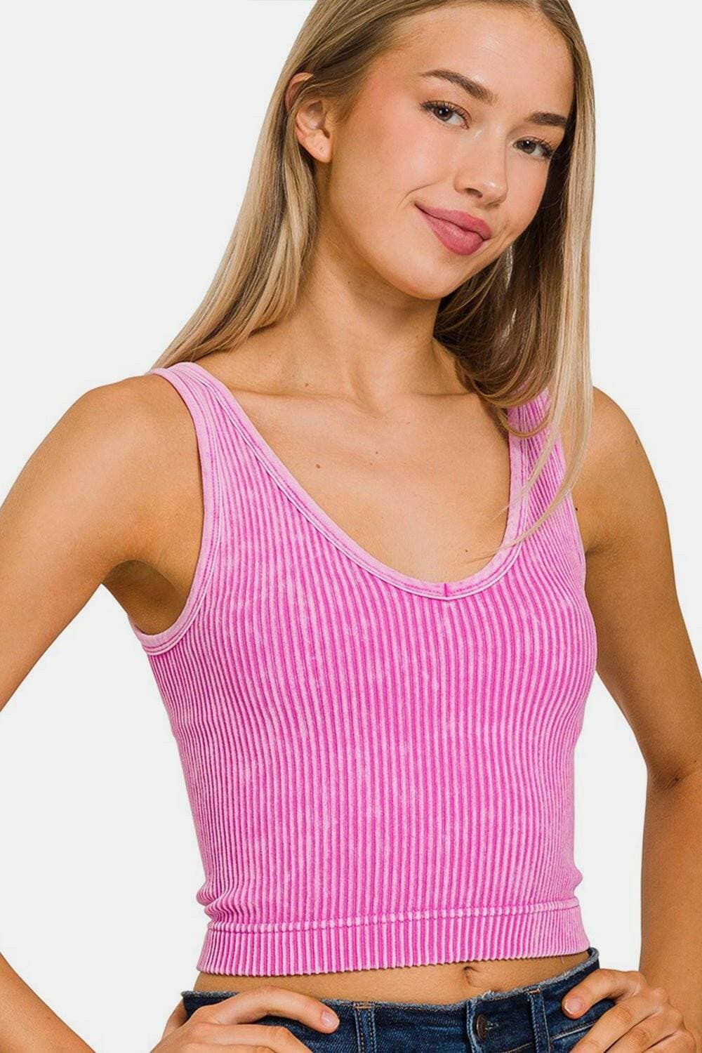 Zenana Washed Ribbed Crop Tank: Versatile Sleeveless Top for Effortless Style - Love Salve 