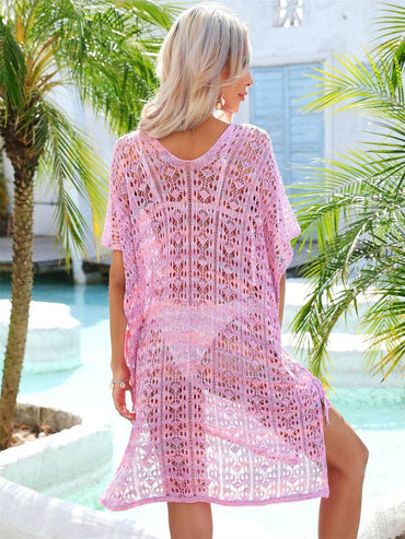 Elegant Sheer Lace Beach Cover-Up with Intricate Openwork Details - Love Salve 