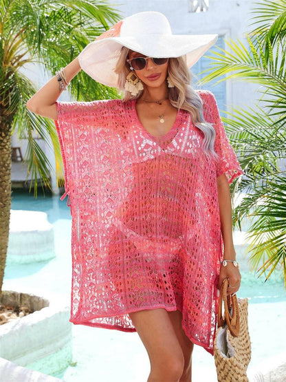 Elegant Sheer Lace Beach Cover-Up with Intricate Openwork Details - Love Salve 