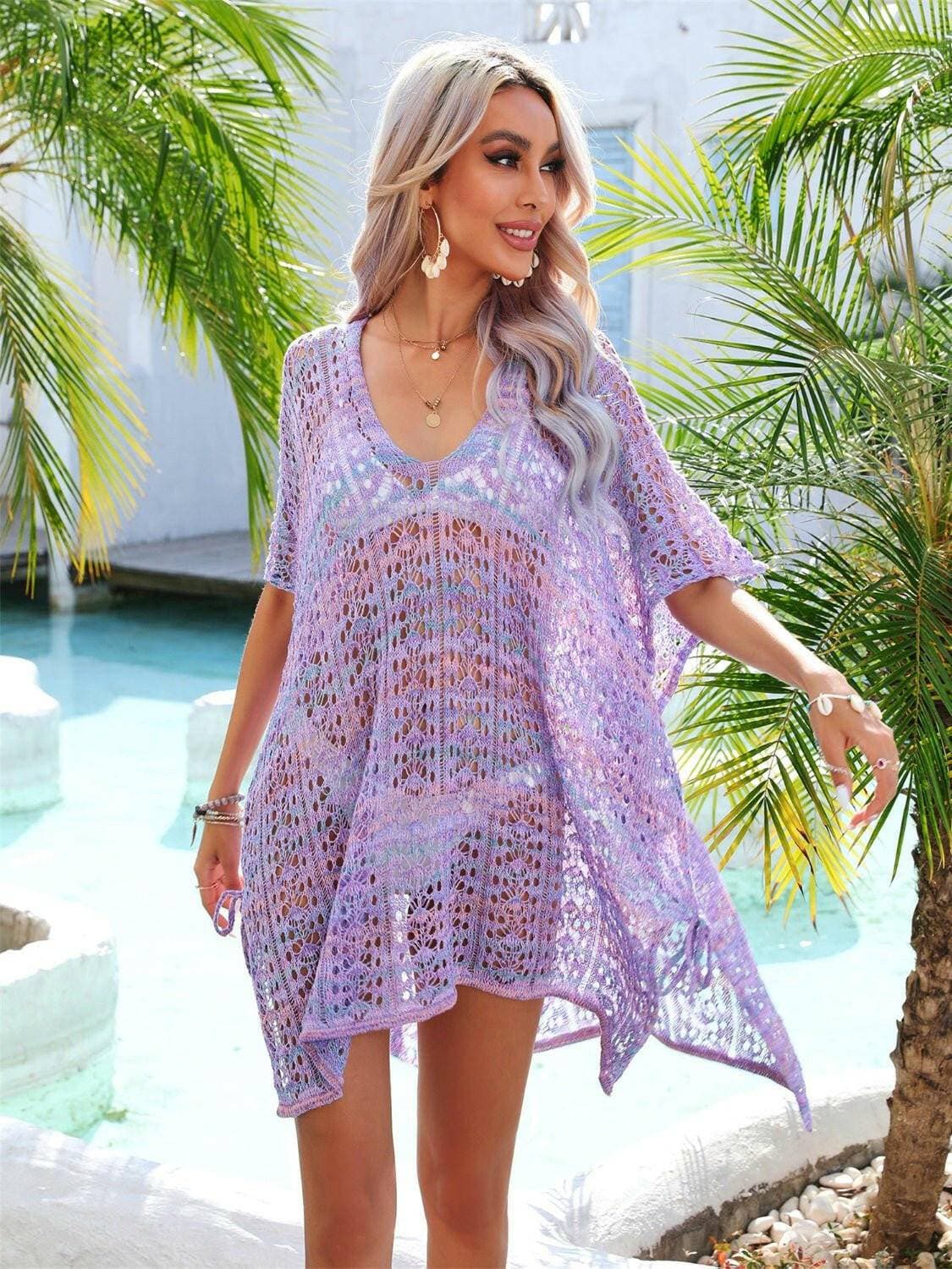 Elegant Sheer Lace Beach Cover-Up with Intricate Openwork Details - Love Salve 