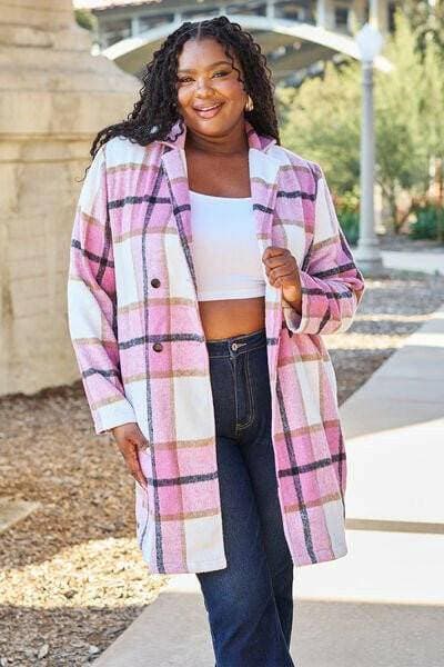 Double Vision Full Size Plaid Coat with Elegant Lapel Collar and Stylish Button-Up Closure - Love Salve 