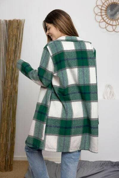 Double Vision Full Size Plaid Coat with Elegant Lapel Collar and Stylish Button-Up Closure - Love Salve 