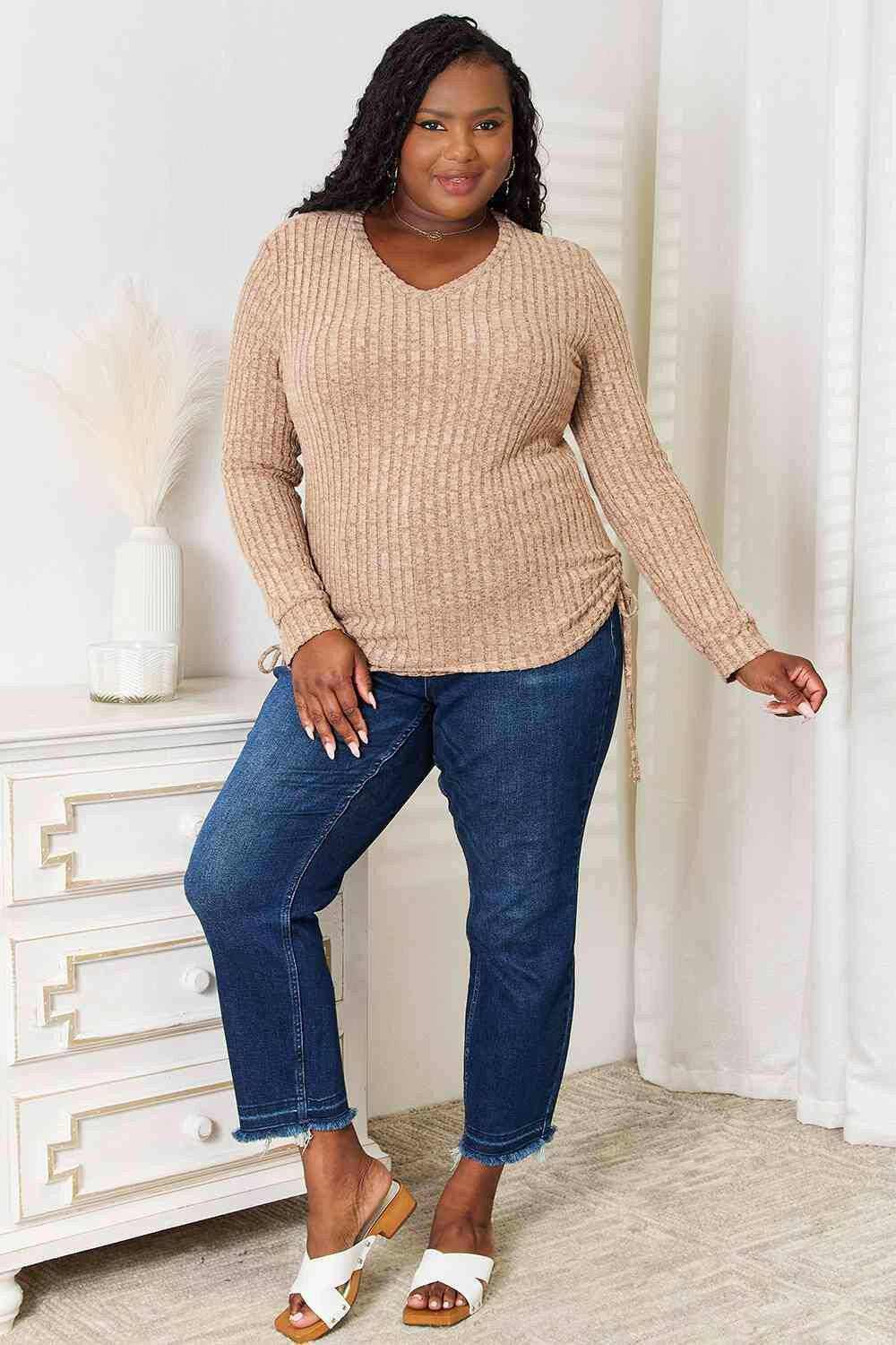Chic ribbed top with drawstring - Love Salve 