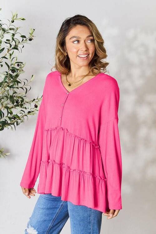 Elegant Sheer Ruffle Hem Button-Up Blouse - Sophisticated Style for Every Occasion - Love Salve 