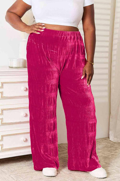 Luxurious Velvet Tiered High Waist Wide Leg Pants with Ruched Accents - Love Salve 