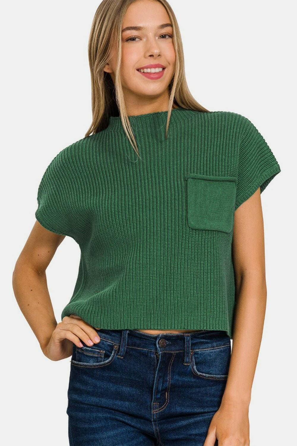 Mock Neck Short Sleeve Knit Crop Top for Effortless Style - Love Salve 