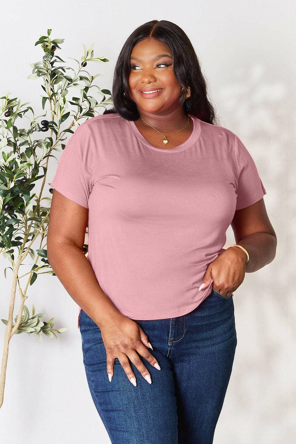 Essential Curve Plus Size Round Neck Tee with Short Sleeves - Love Salve 