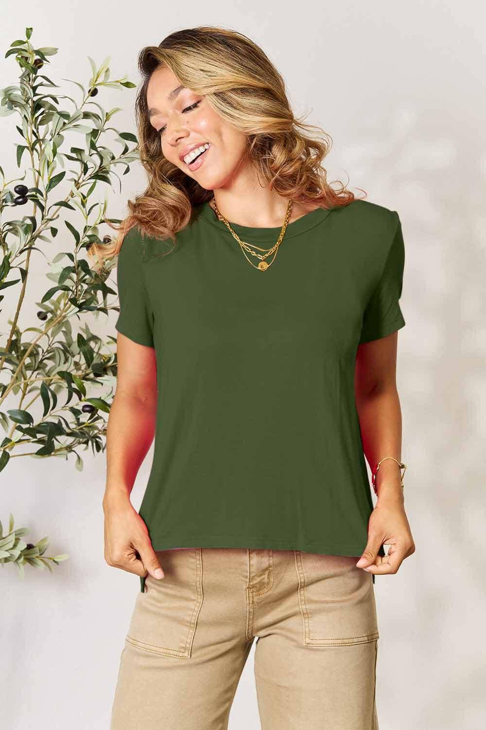 Essential Curve Plus Size Round Neck Tee with Short Sleeves - Love Salve 