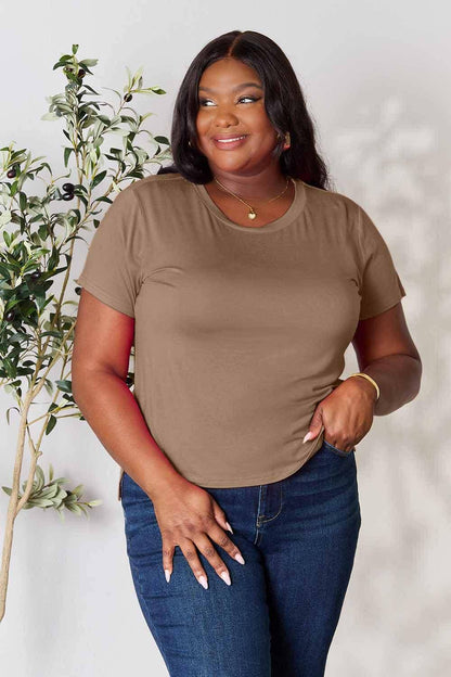 Essential Curve Plus Size Round Neck Tee with Short Sleeves - Love Salve 