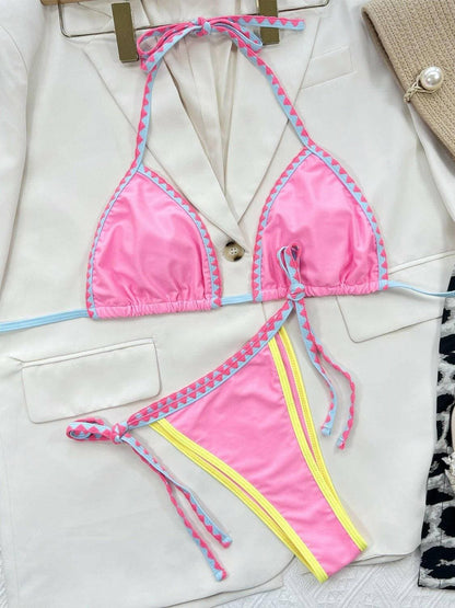 Vibrant Halter Neck Bikini Set with Interchangeable Padding and Colorful Trim - Love Salve 