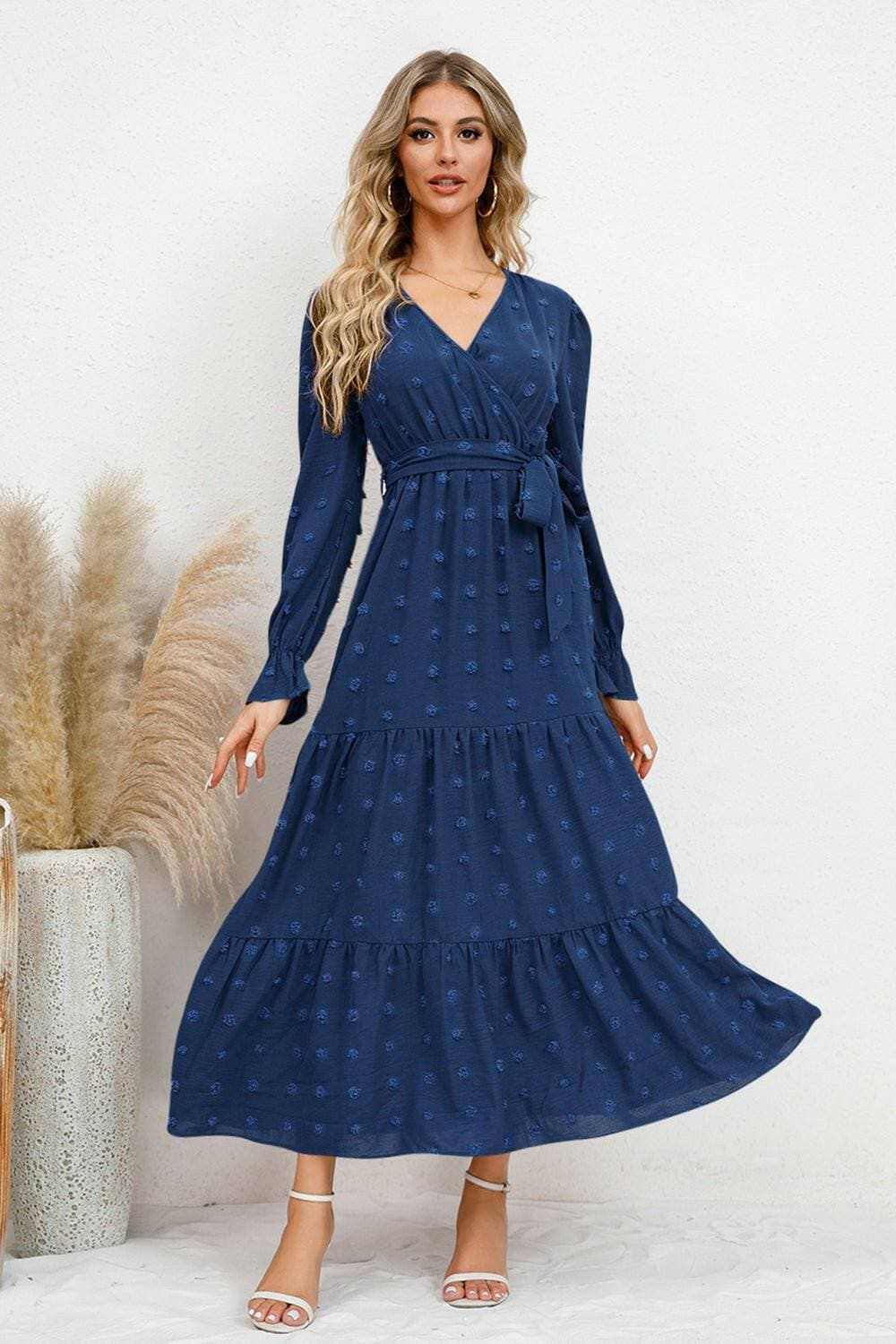 Elegant Swiss Dotted Dress with Flounce Hem - Love Salve 