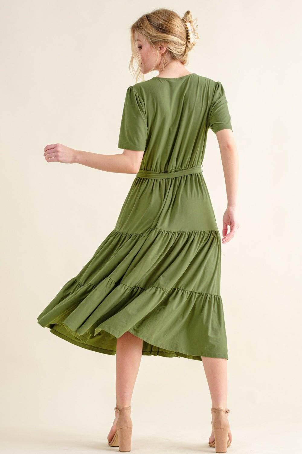 Flouncy Tiered Midi Dress: Day-to-Night Chic with Short Sleeves - Love Salve 