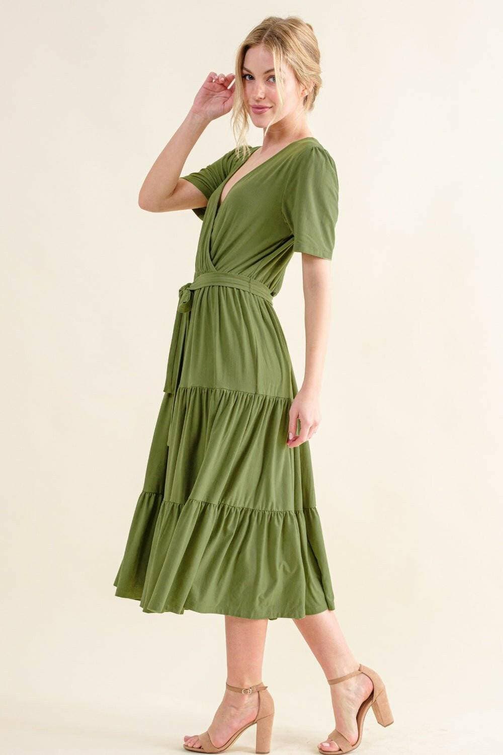 Flouncy Tiered Midi Dress: Day-to-Night Chic with Short Sleeves - Love Salve 