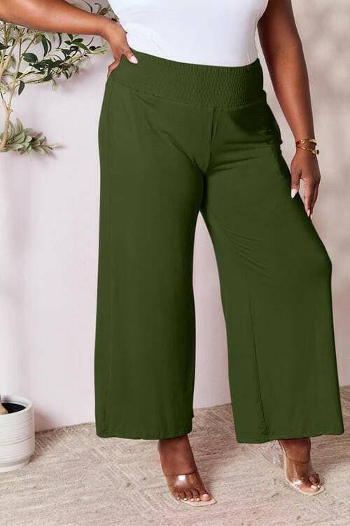 Elegant Wide Leg Rayon Blend Palazzo Pants with Smocked Wide Waistband - Love Salve 