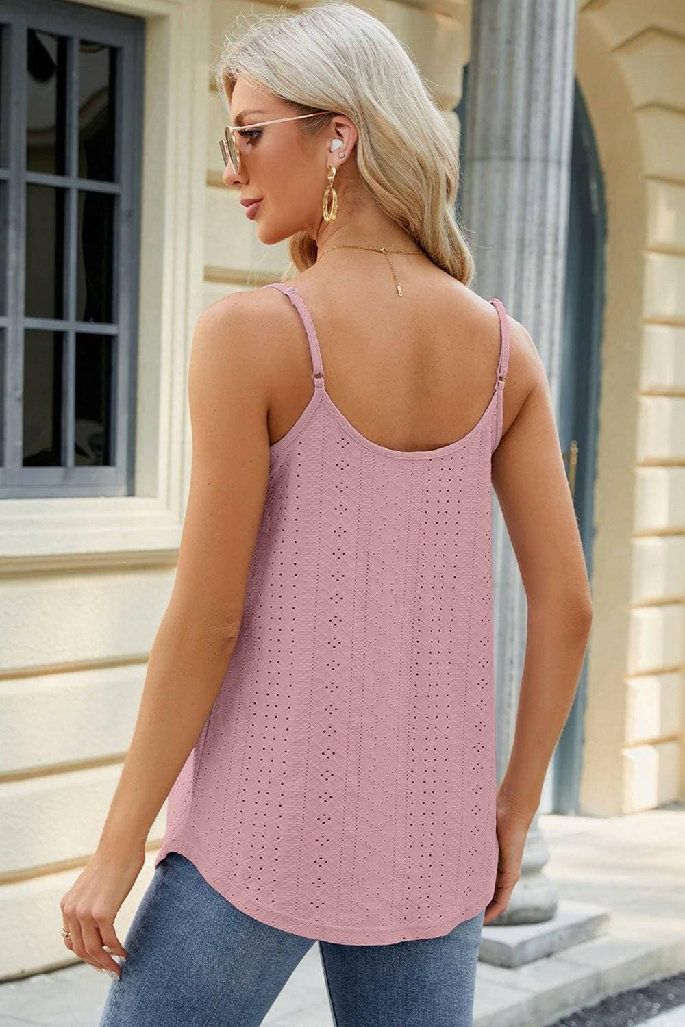 Elegant Eyelet Camisole with Ruched Scoop Neck - Love Salve 