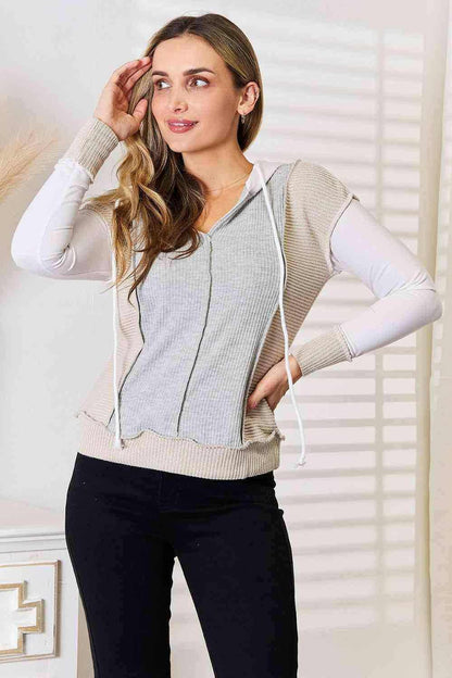 Stylish Color Block Hoodie with Exposed Seam Detailing - Love Salve 