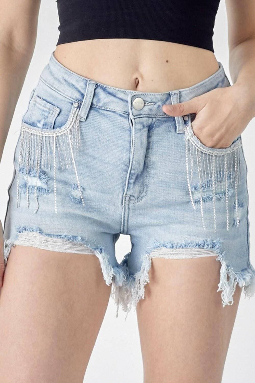 Stylish Fringed Denim Shorts for Fashion-forward Individuals - Love Salve 