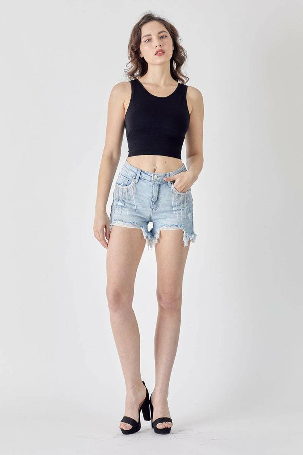 Stylish Fringed Denim Shorts for Fashion-forward Individuals - Love Salve 