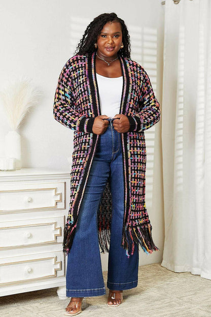 Bohemian Flair Multicolored Fringe Knit Cardigan - Love Salve 