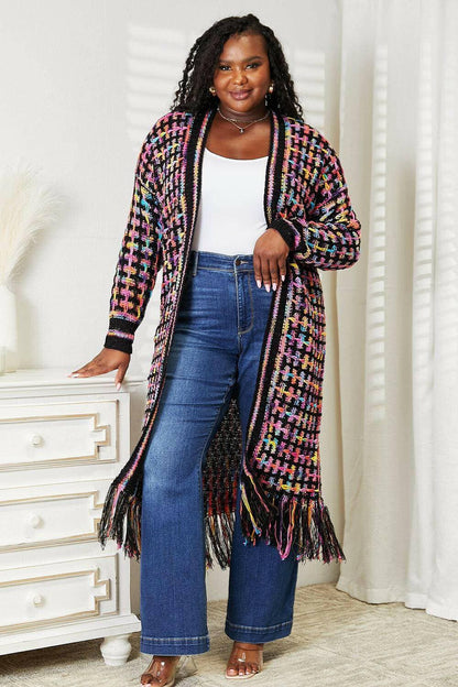 Bohemian Flair Multicolored Fringe Knit Cardigan - Love Salve 