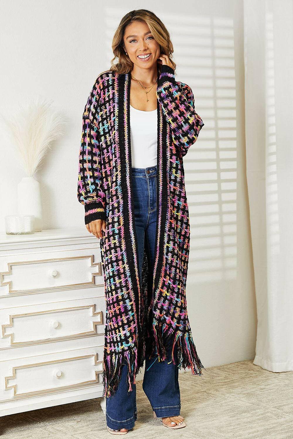 Bohemian Flair Multicolored Fringe Knit Cardigan - Love Salve 