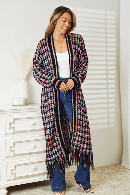 Bohemian Flair Multicolored Fringe Knit Cardigan - Love Salve 