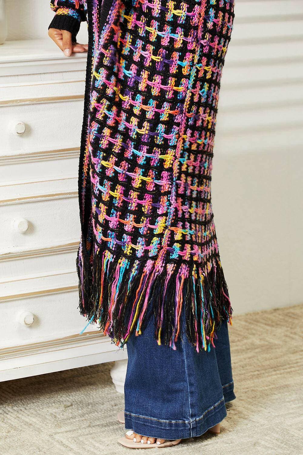 Bohemian Flair Multicolored Fringe Knit Cardigan - Love Salve 