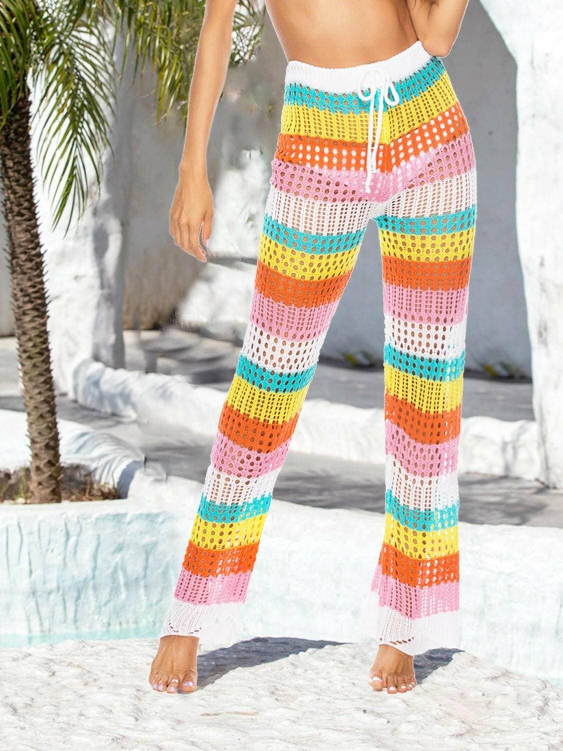 Cutout Contrast High Waist Swim Pants: Statement Piece for Beach Adventures - Love Salve 