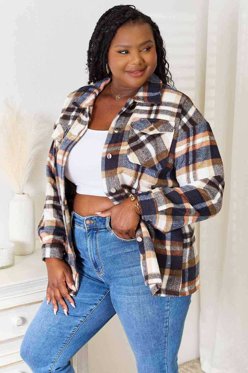Elegant plaid utility shirt jacket 