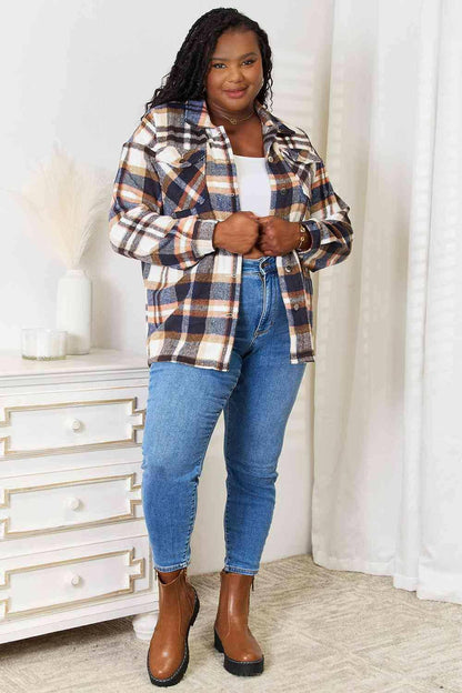 Elegant Plaid Utility Shirt Jacket with Functional Breast Pockets - Love Salve 