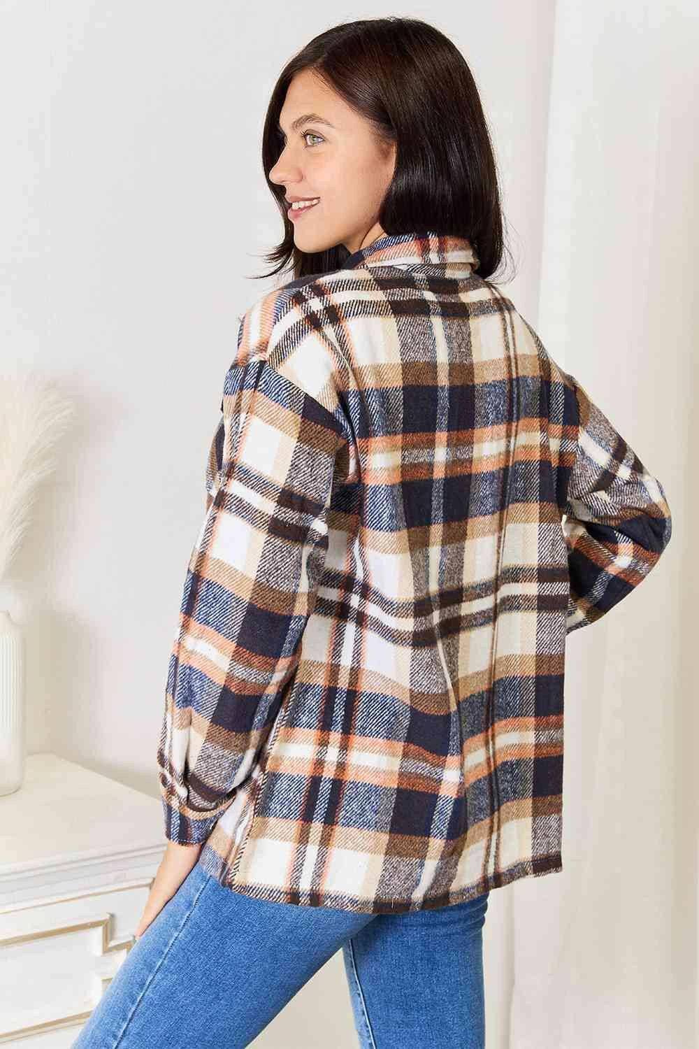 Elegant Plaid Utility Shirt Jacket with Functional Breast Pockets - Love Salve 