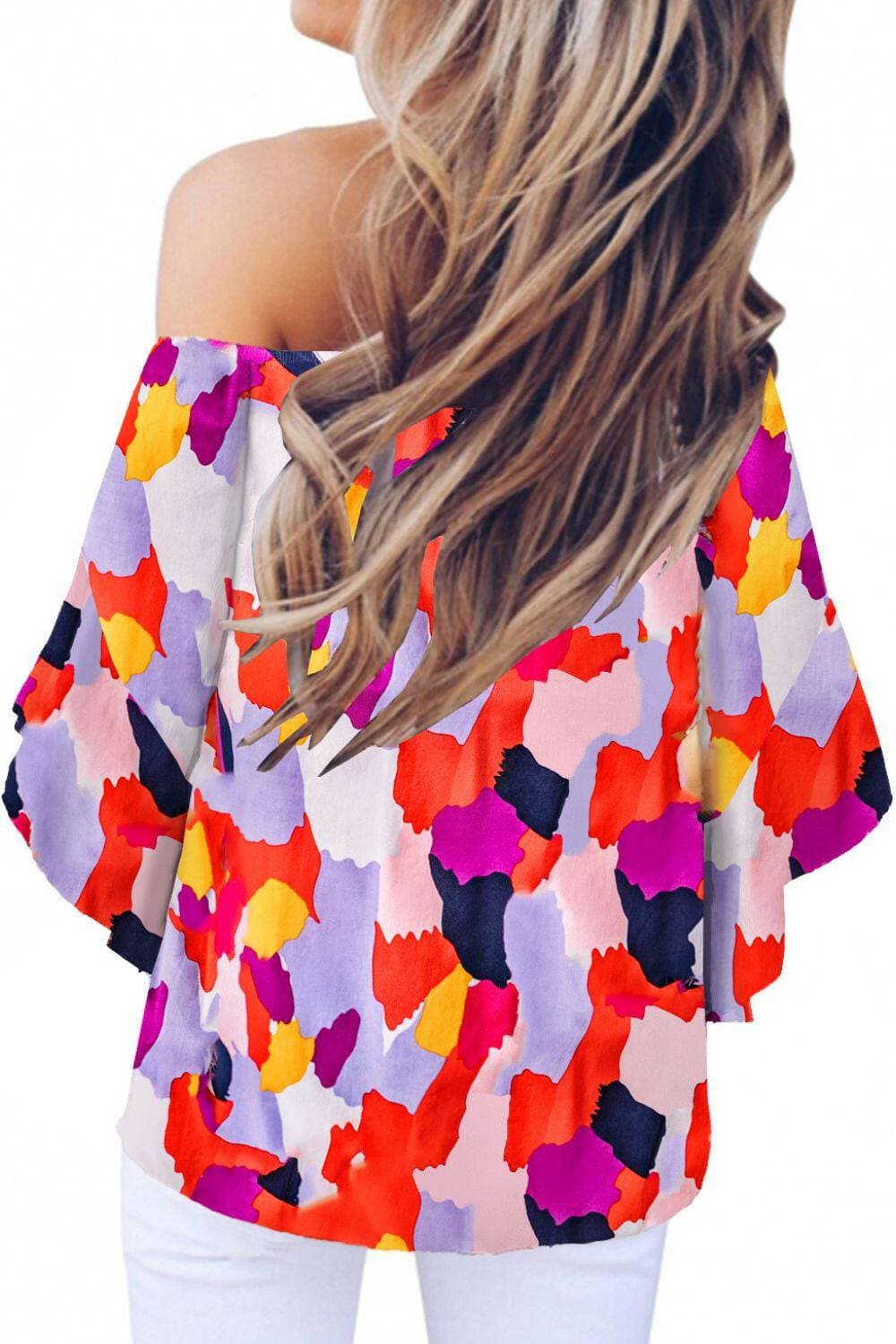 Elegant Tied Print Off-Shoulder Blouse with Half Sleeves - Love Salve 