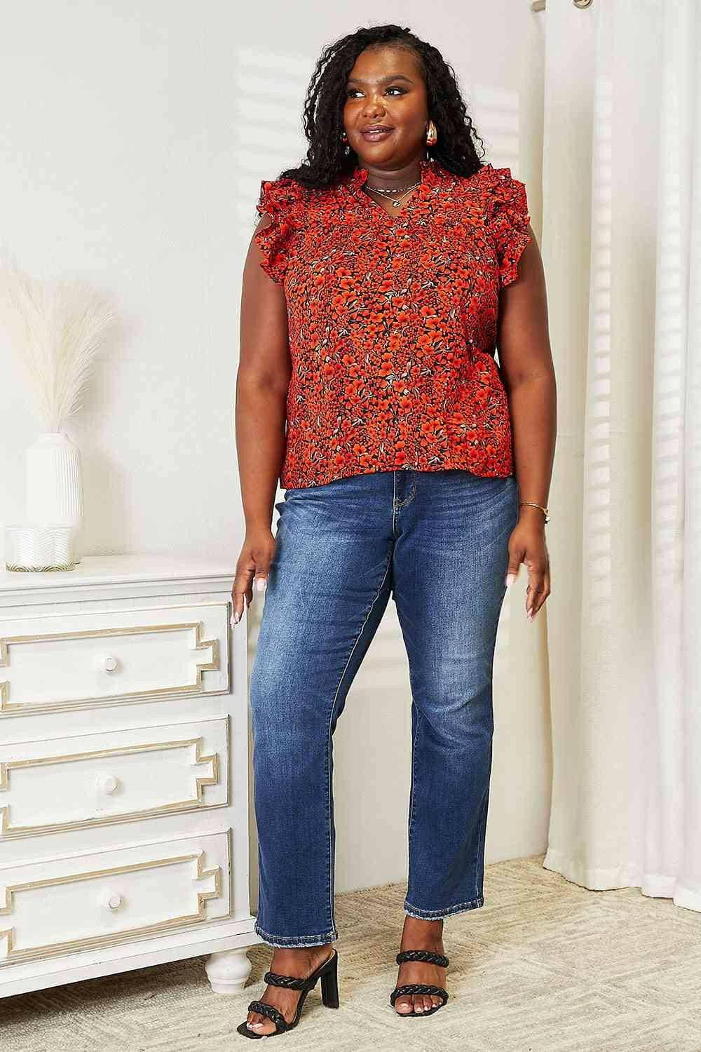 Elegant Flutter Sleeve Floral Blouse for Effortless Style - Love Salve 