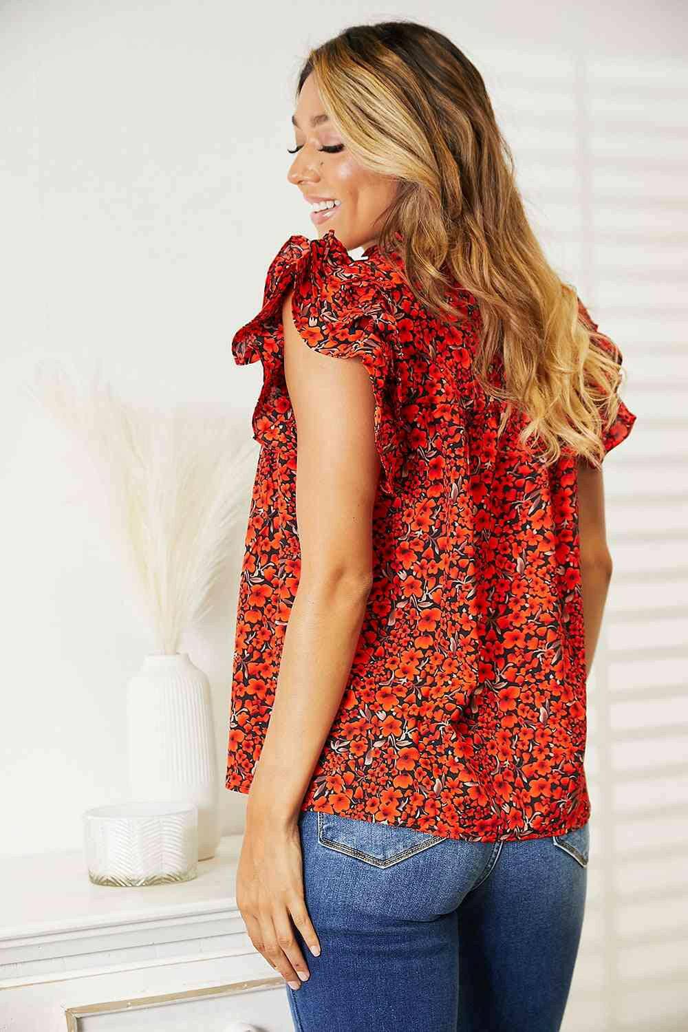 Elegant Flutter Sleeve Floral Blouse for Effortless Style - Love Salve 