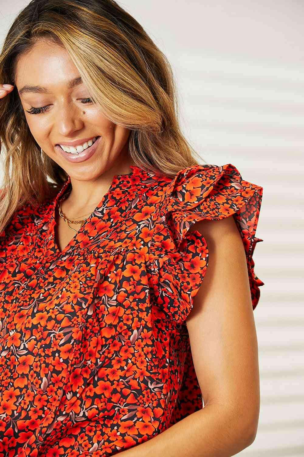 Elegant Flutter Sleeve Floral Blouse for Effortless Style - Love Salve 