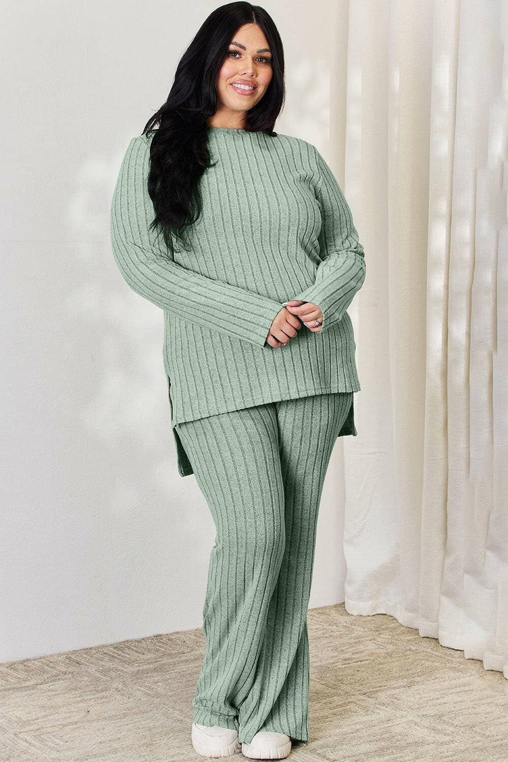 Elegant Ribbed Top and Wide Leg Pants EnsembleDiscover the Perfect Blend of Style and Comfort
 Introducing our Elegant Ribbed Top and Wide Leg Pants Ensemble - a must-have addition to your wardrobe that effortleLove Salve Wide Leg Pants EnsembleApparel