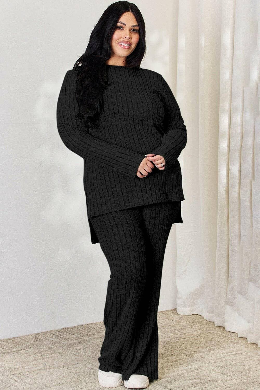 Elegant Ribbed Top and Wide Leg Pants EnsembleDiscover the Perfect Blend of Style and Comfort
 Introducing our Elegant Ribbed Top and Wide Leg Pants Ensemble - a must-have addition to your wardrobe that effortleLove Salve Wide Leg Pants EnsembleApparel