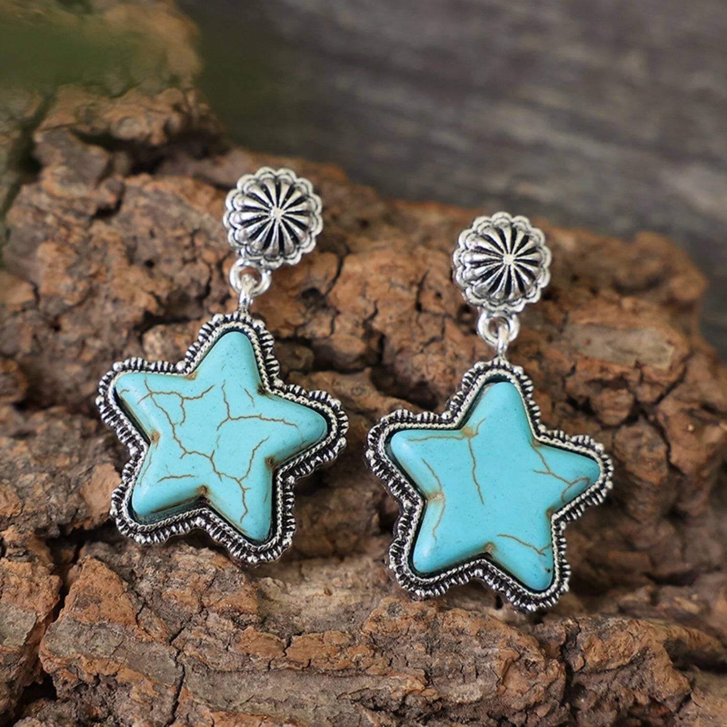 Enchanting Star Alloy Earrings with Artificial Turquoise Detail - Love Salve 