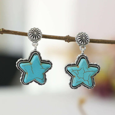 Enchanting Star Alloy Earrings with Artificial Turquoise Detail - Love Salve 