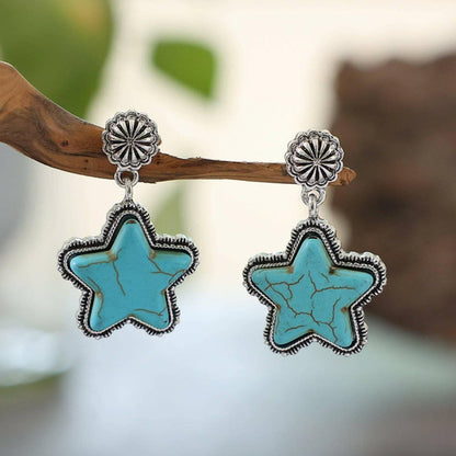 Enchanting Star Alloy Earrings with Artificial Turquoise Detail - Love Salve 