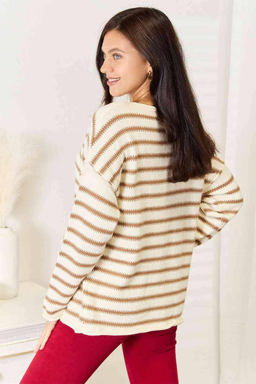 Striped Double Design Boat Neck Sweater - Elegant & Stylish - Love Salve 