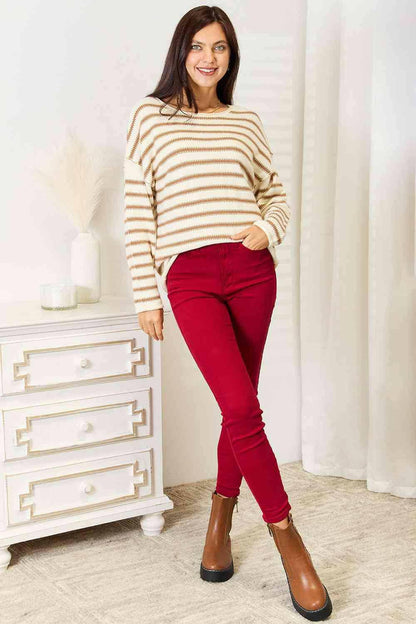 Striped Double Design Boat Neck Sweater - Elegant & Stylish - Love Salve 