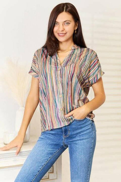 Striped Notched Neck Statement Top - Love Salve 