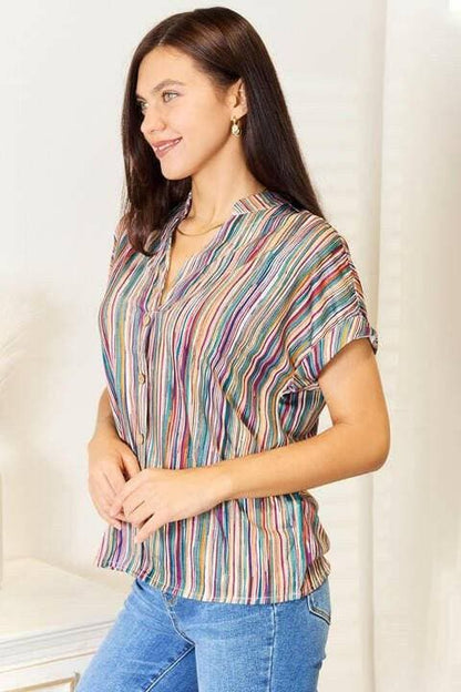 Striped Notched Neck Statement Top - Love Salve 