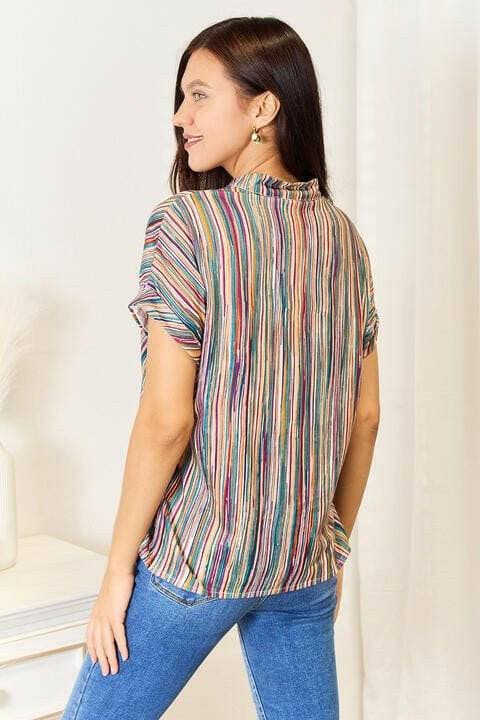 Striped Notched Neck Statement Top - Love Salve 