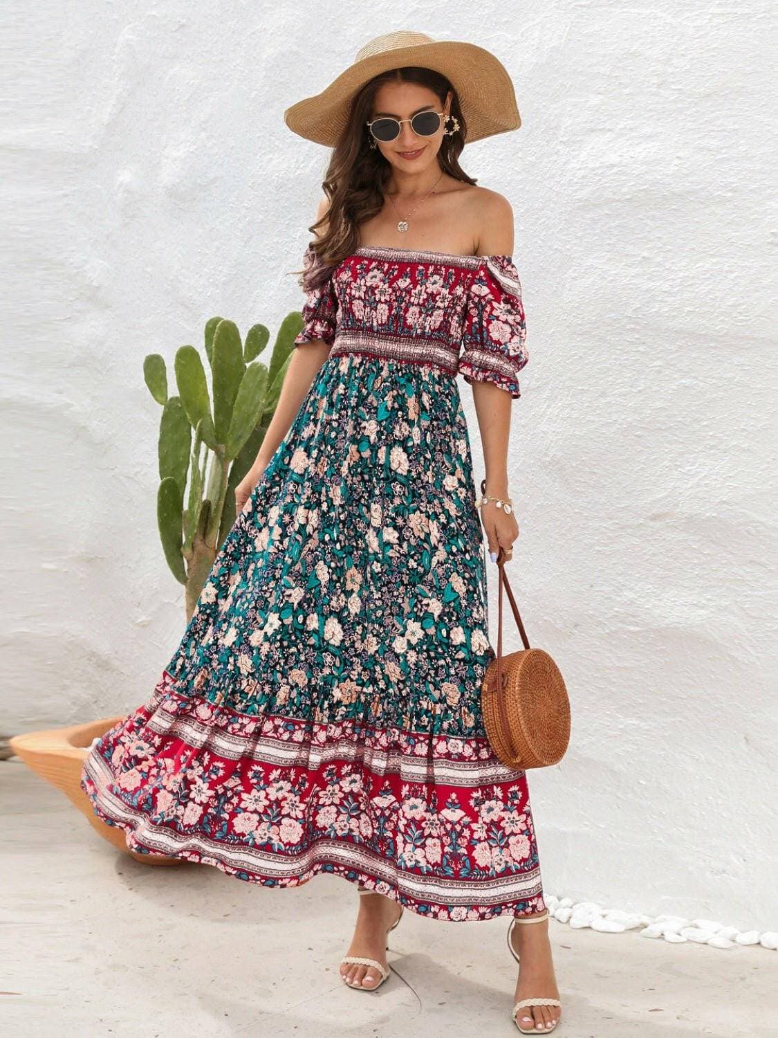 Floral Charm Ruffled Sleeve Midi Dress - Love Salve 