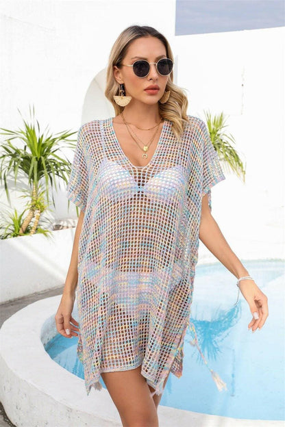 Chic Sheer V-Neck Cover-Up with Exquisite Details - Love Salve 