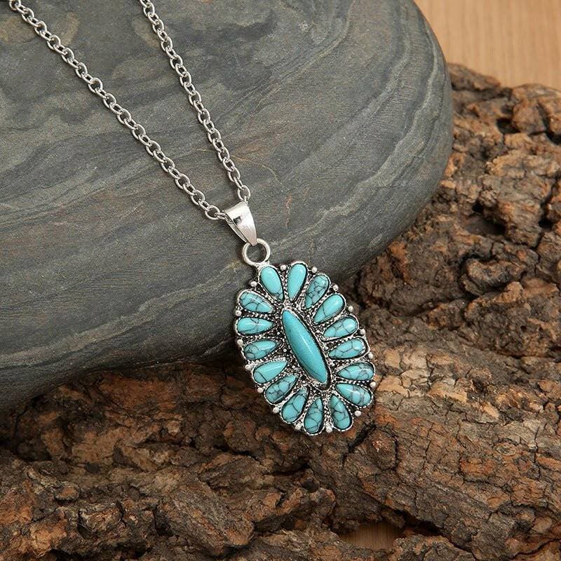 Luxurious Faux Turquoise Pendant Necklace in Elegant Alloy Blend - Love Salve 