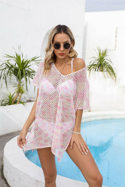 Sheer V-Neck Beach Cover-Up with Exquisite DetailSheer V-Neck Beach Cover-Up with Exquisite Detail
 Step into Beach Chic sophistication with our Sheer V-Neck Cover-Up
 Main Features:
 
 
Elevated Design: Stand out Love Salve -Neck Beach Cover-Apparel