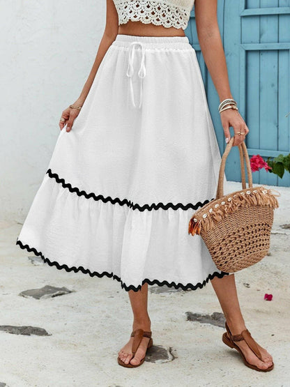 Contrast Tie Accent High Waist Skirt - Love Salve 